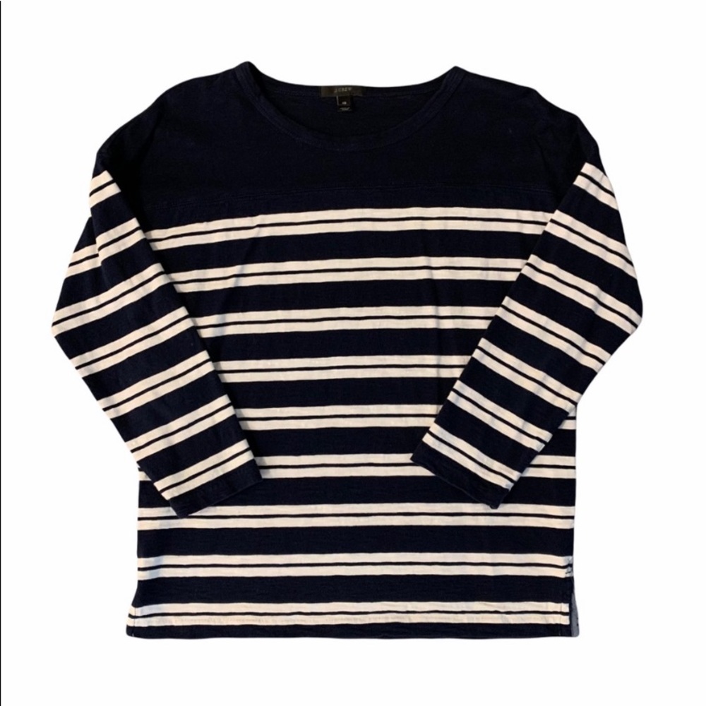 J Crew Navy White Nautical 3/4 Sleeve Striped Top